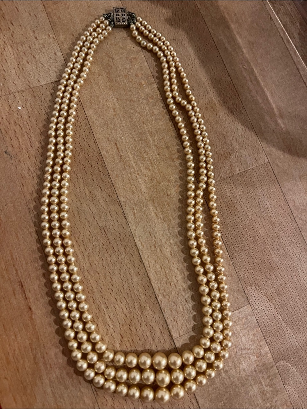 Vintage Multi-Strand Pearl Champagne color Necklace Sterling box clasp